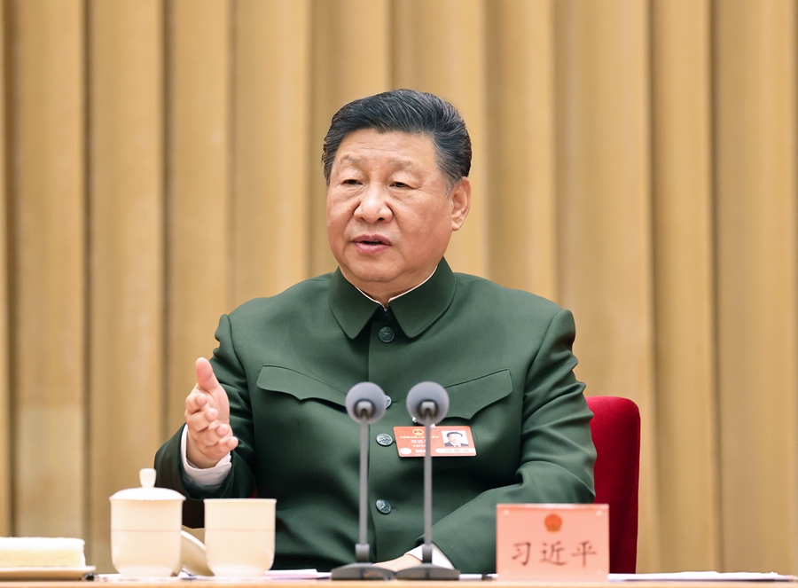??3月7日下午，中共中央總書記、國家主席、中央軍委主席習(xí)近平出席十四屆全國人大三次會議解放軍和武警部隊代表團全體會議并發(fā)表重要講話。